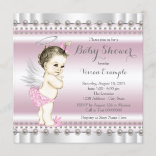 Angel Baby Shower Pink and Gray Invitation