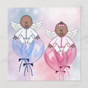 Angel Balloons African American Gender Reveal Invitation