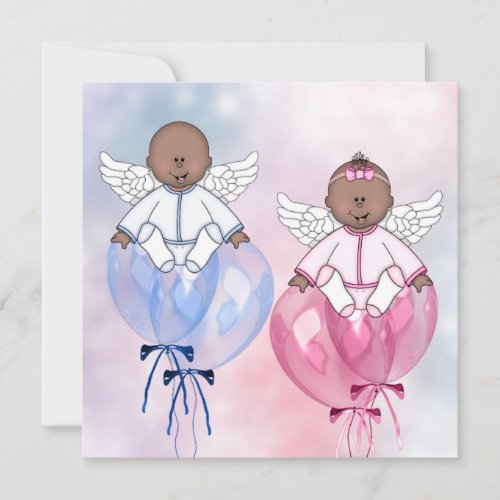 Angel Balloons African American Gender Reveal Invitation