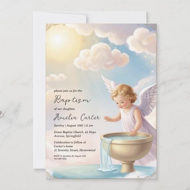 angel baptism invitations (Front)