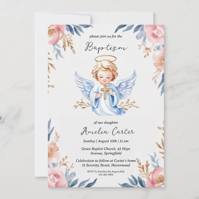 angel baptism invitations (Front)