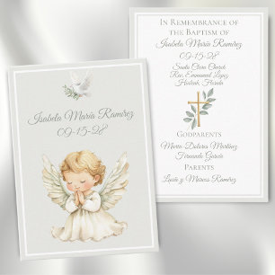 Angel baptism praying child green membrance card