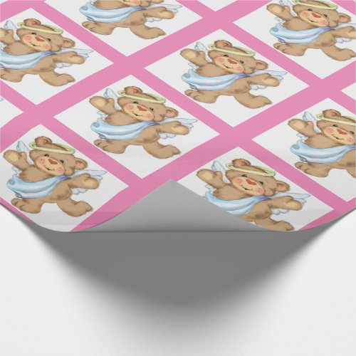 Angel Bear Pink Wrapping Paper