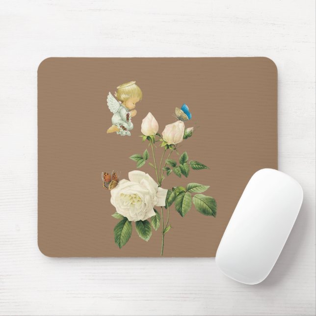Angel Beige Rose Mouse Pad! Mouse Pad (With Mouse)