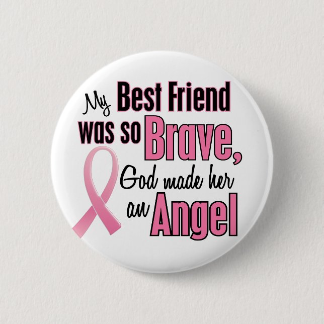 Angel BEST FRIEND Breast Cancer T-Shirts & Apparel Button (Front)