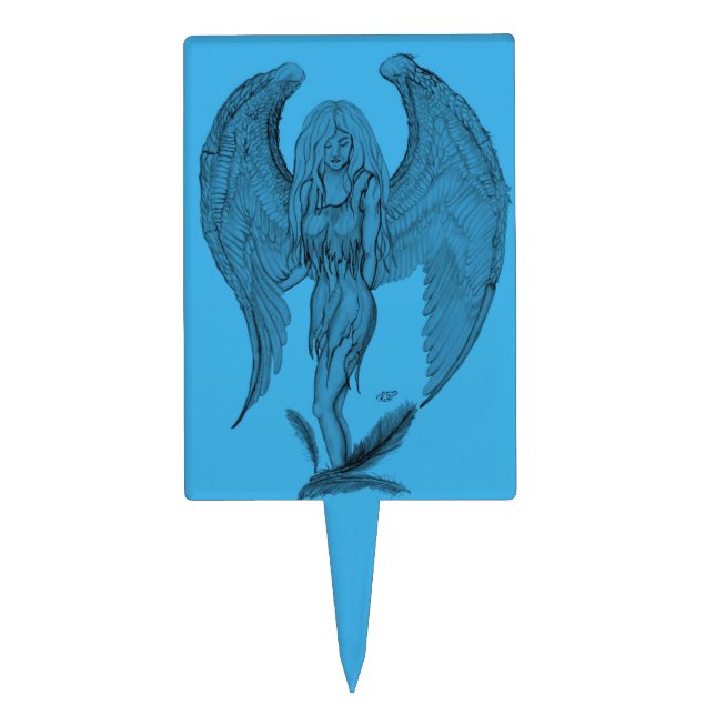 Angel black and blue design cake topper (Front)