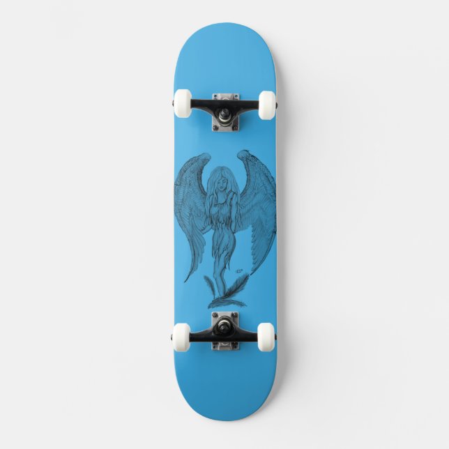 Angel - black and blue design skateboard deck (Front)