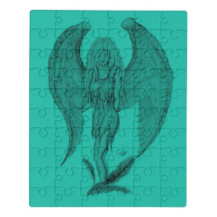 Angel , black and green design jigsaw puzzle