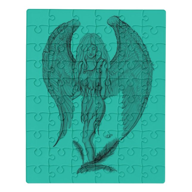 Angel , black and green design jigsaw puzzle (Puzzle Vertical)