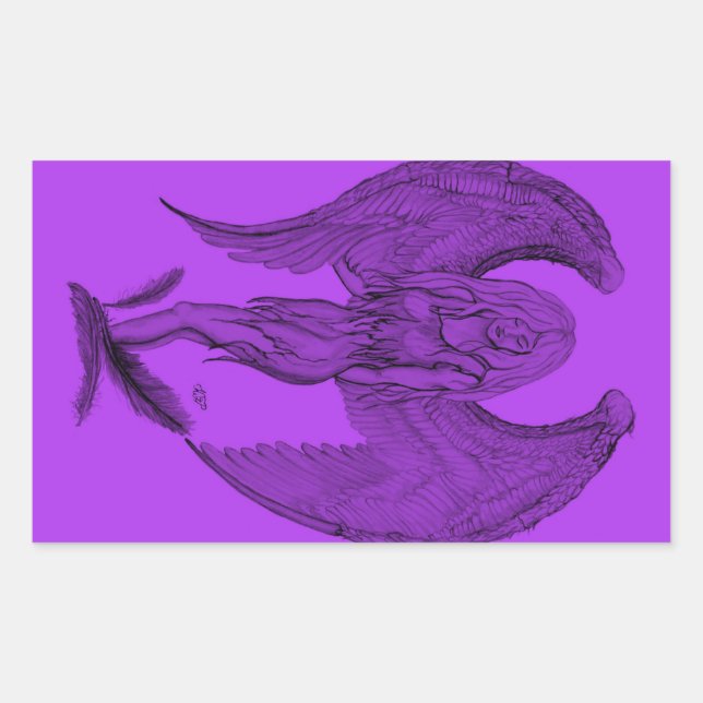 Angel black and purple design rectangular sticker (Front)