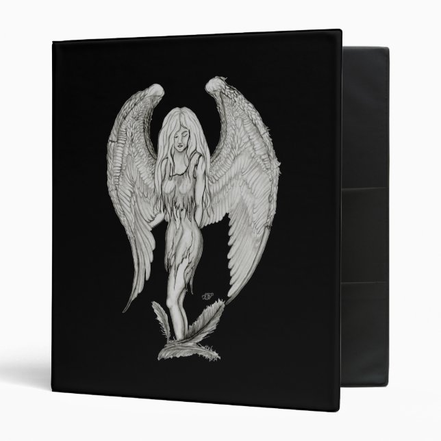 Angel black and white design 3 ring binder (Front/Inside)