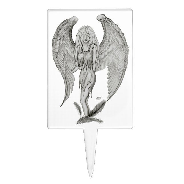 Angel black and white design cake topper (Front)