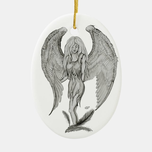Angel Black and white Design Ceramic Ornament (Front)