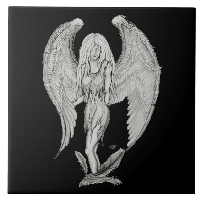 Angel black and white design ceramic tile (Front)