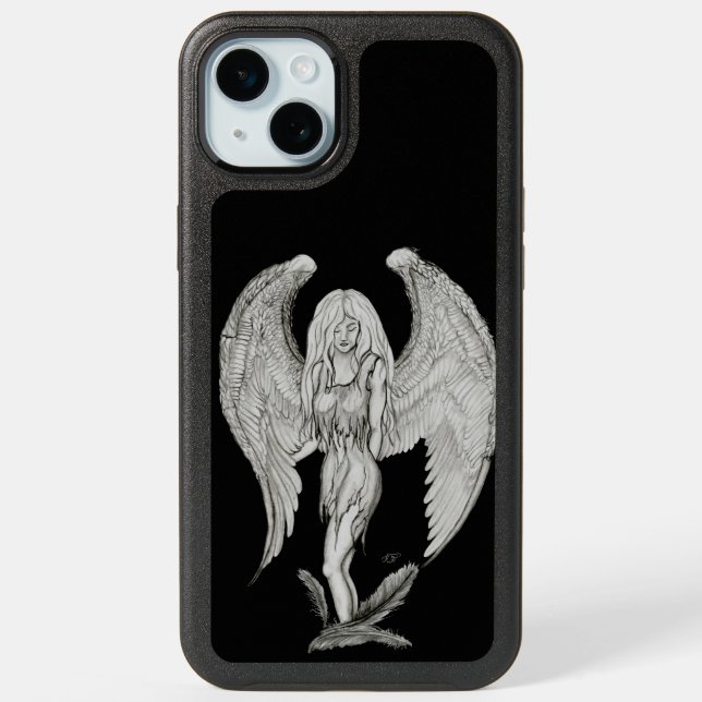 Angel - Black and White Design iPhone 15 Plus Case (Back)