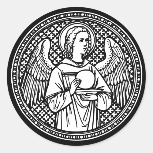 Angel Black and White with Host Religious Catholic Classic Round Sticker