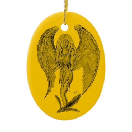 Angel Black and yellow design Ceramic Ornament
