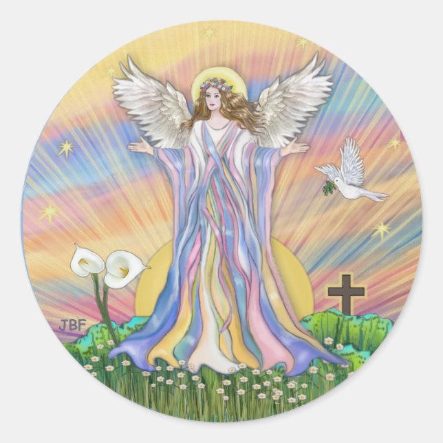 Angel Blessing Classic Round Sticker (Front)