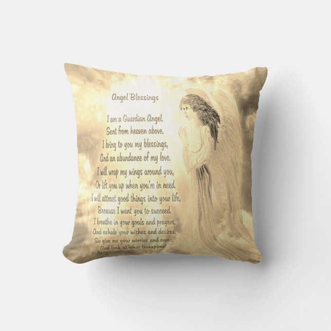 Angel Blessings Gold Throw Pillow (Front)