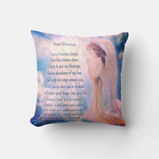 Angel Blessings Guardian Angel Poem Throw Pillow (Front)