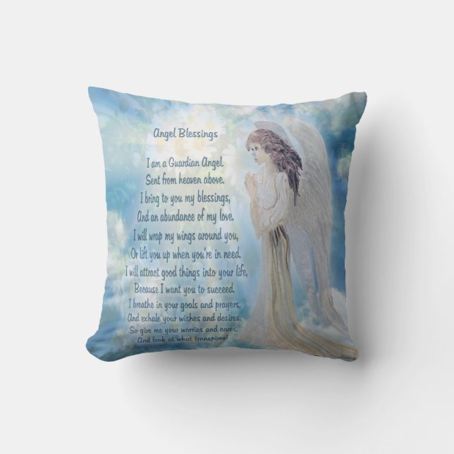 Angel Blessings Guardian Angel with Poem Throw Pillow (Front)