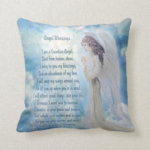 Angel Blessings Guardian Angel with Poem Throw Pillow