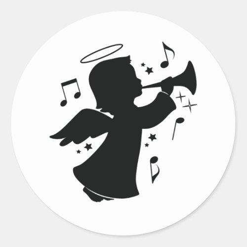 Angel Blowing a Trumpet with Notes Classic Round Sticker