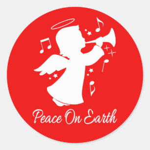 Angel Blowing a Trumpet with Notes Classic Round Sticker