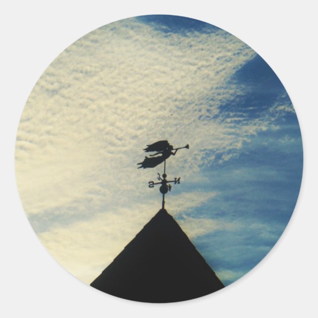 Angel BLOWING HORN WEATHER VANE Classic Round Sticker (Front)