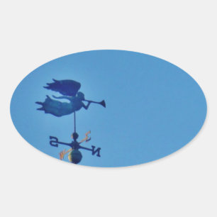 Angel BLOWING HORN WEATHER VANE Oval Sticker