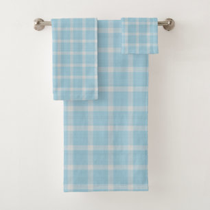 Angel Blue and white Checkered Plaid Bath Towel Set