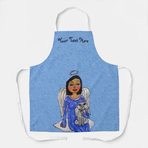 Angel Blue Dress Holding Angel Cat on Cloud Apron