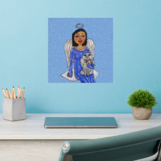 Angel Blue dress on Cloud Holding White Cat Wall Decal