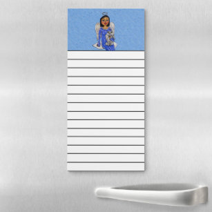 Angel Blue Dress With White Cat Sitting on Cloud Magnetic Notepad