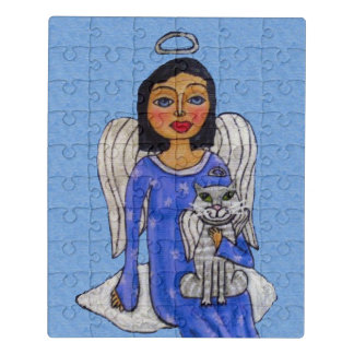 Angel Blue Eyes Silver Halo Angel Cat Cloud Jigsaw Puzzle