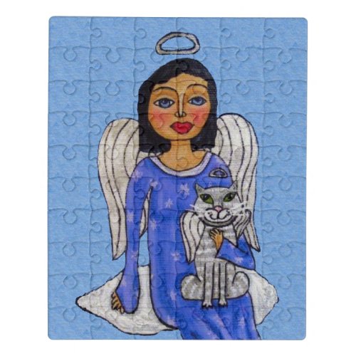 Angel Blue Eyes Silver Halo Angel Cat Cloud Jigsaw Puzzle