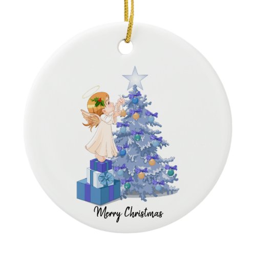 Angel Blue &amp; Purple Christmas Tree  Ceramic Ornament