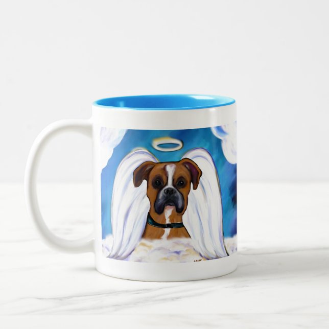 Angel Boxer Dog Two-Tone Coffee Mug (Left)
