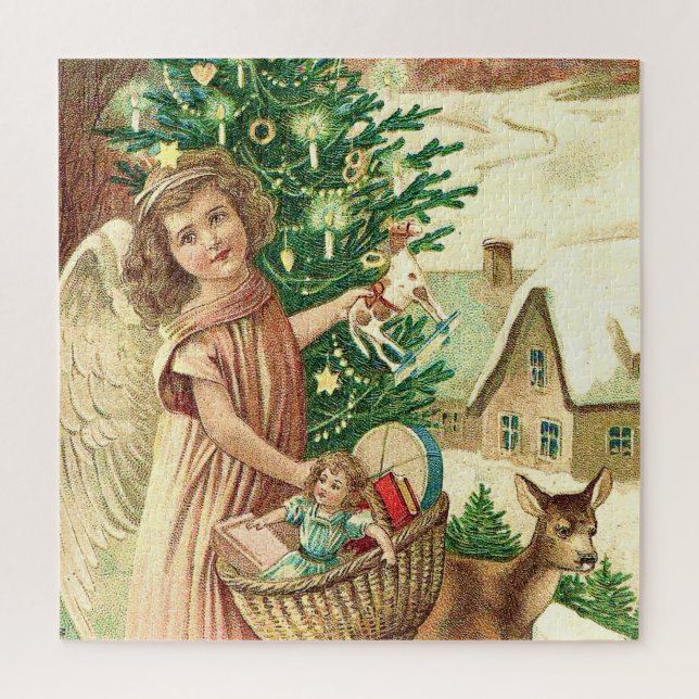 Angel bringing Christmas gifts and presents Jigsaw Puzzle (Vertical)