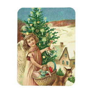 Angel bringing Christmas gifts and presents Magnet