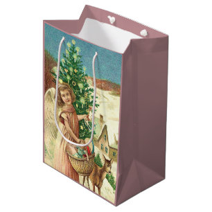 Angel bringing Christmas gifts and presents Medium Gift Bag