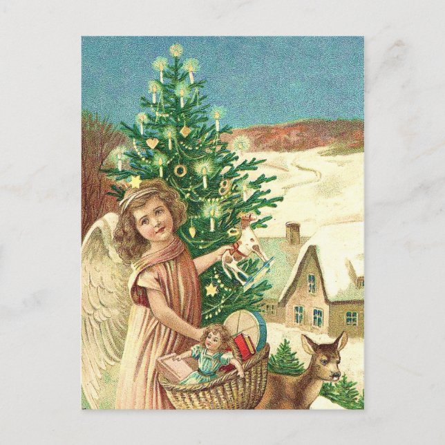 Angel bringing Christmas gifts and presents Postcard (Front)