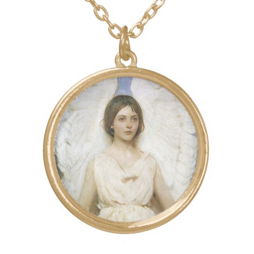 Angel by Abbott Thayer Vintage Victorian Fine Art Gold Plated Necklace