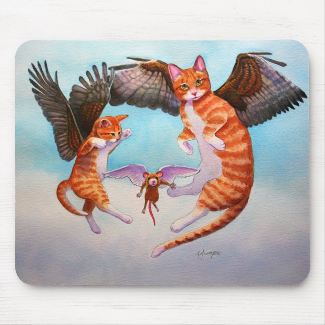 Angel Cat and Mouse Game Mouse Pad (Front)