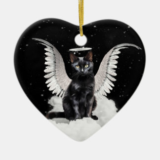 Angel Cat Black Domestic Pet Memorial Ceramic Ornament