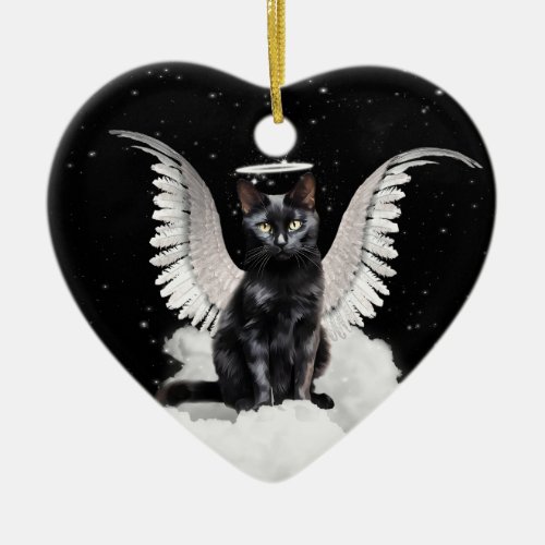 Angel Cat Black Domestic Pet Memorial Ceramic Ornament