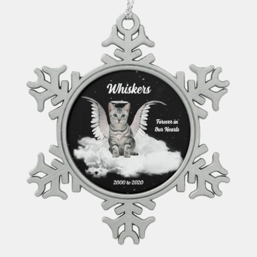 Angel Cat Gray Tabby Memorial Snowflake Pewter Christmas Ornament