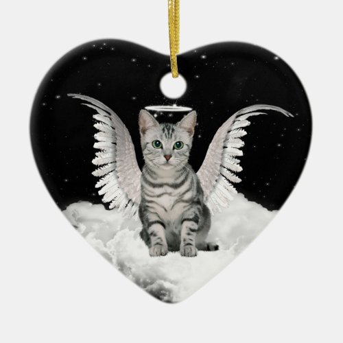 Angel Cat Gray Tabby Pet Memorial Ceramic Ornament