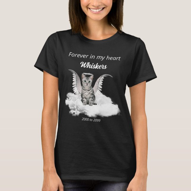 Angel Cat Gray Tabby Pet Memorial T-Shirt (Front)