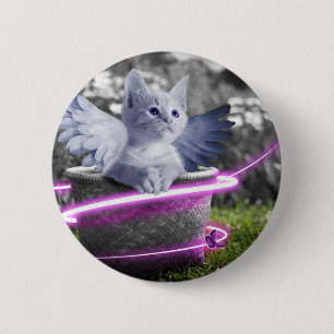angel cat pinback button